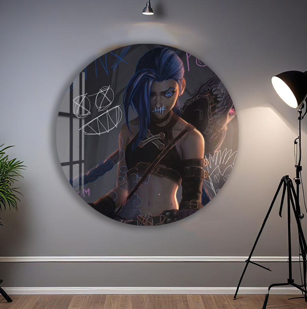 Jinx Arcane Glass Wall Art – League of Legends Gaming Poster for Gamers