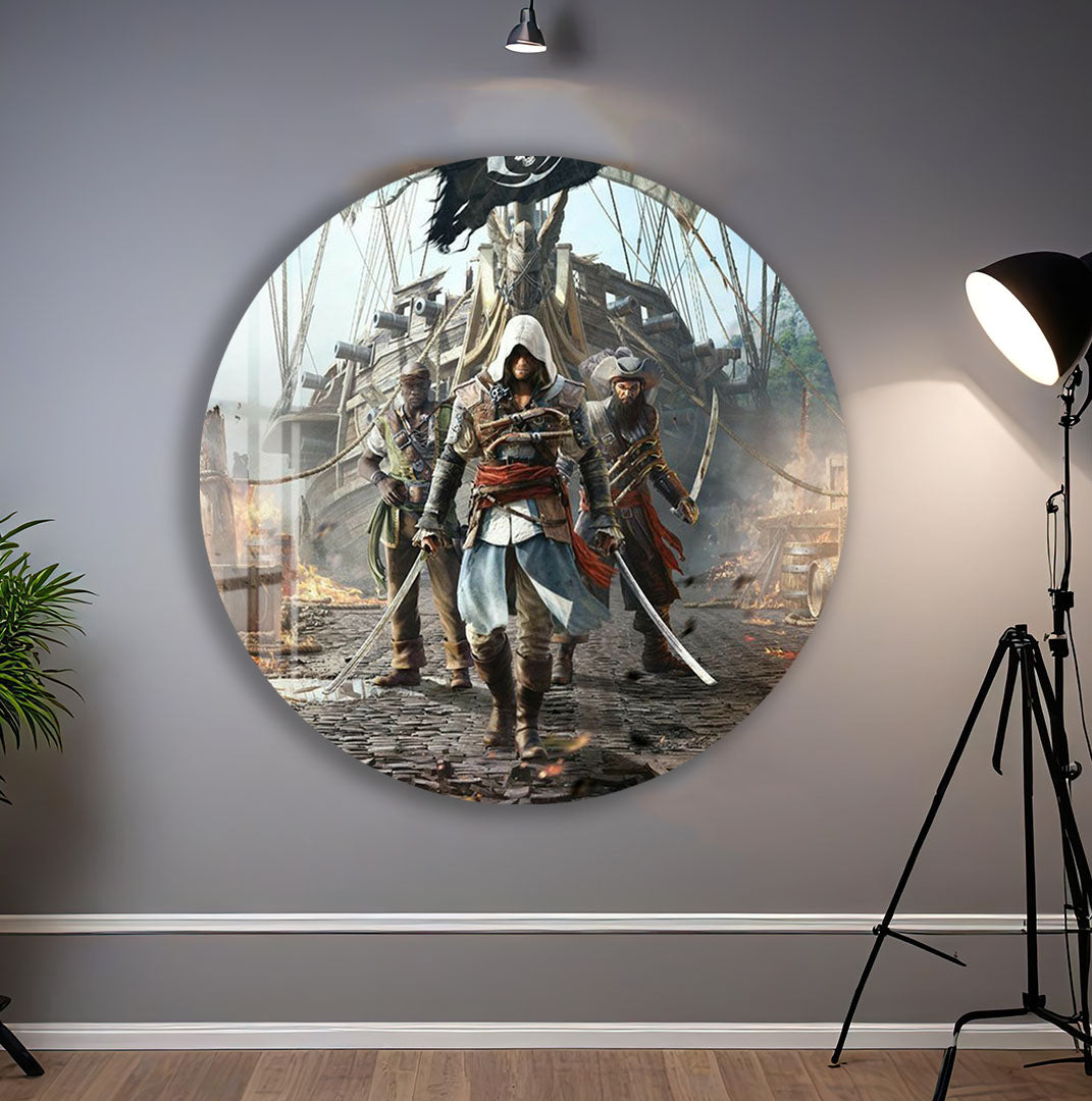 Assassin Pirate Glass Wall Art โ Epic Gaming Decor for Modern Interiors