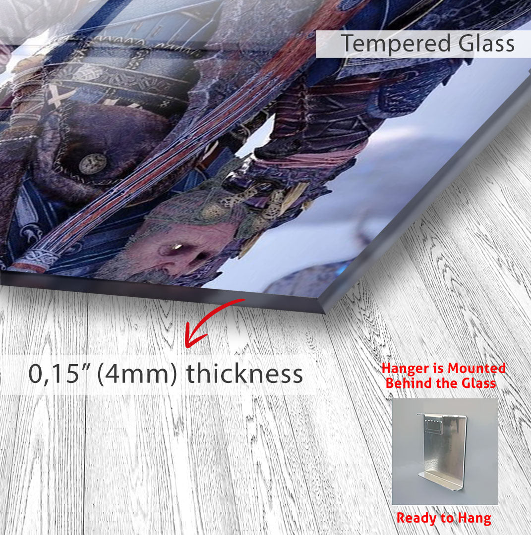 God of War Kratos Glass Wall Art โ Epic Gaming Decor for Modern Interiors