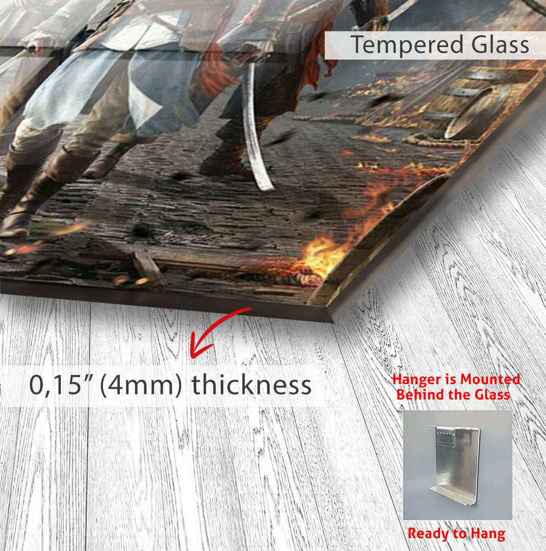 Assassin Pirate Glass Wall Art โ Epic Gaming Decor for Modern Interiors