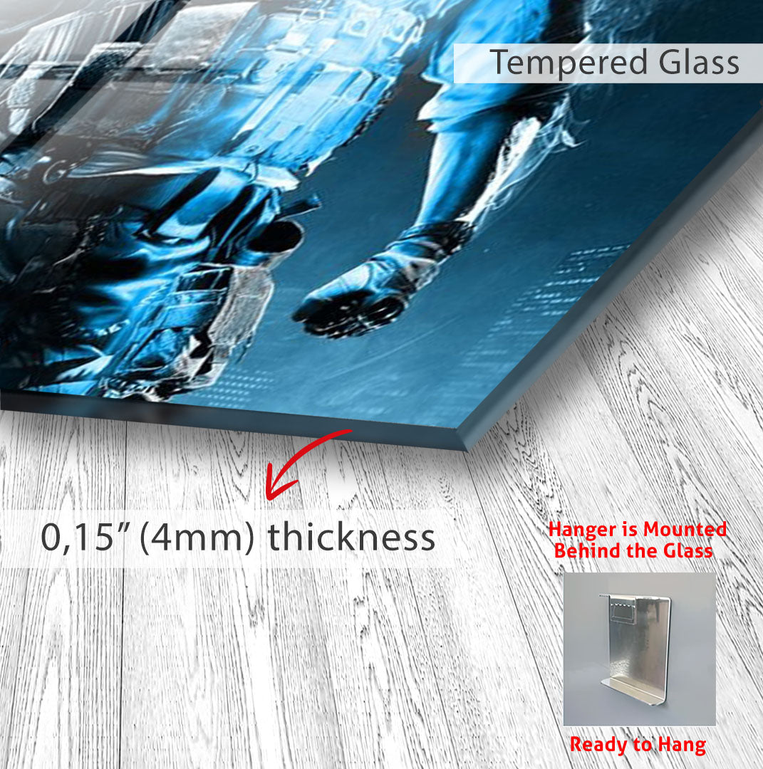Battlefield Soldier Glass Wall Art – Epic Gaming Decor for Modern Interiors