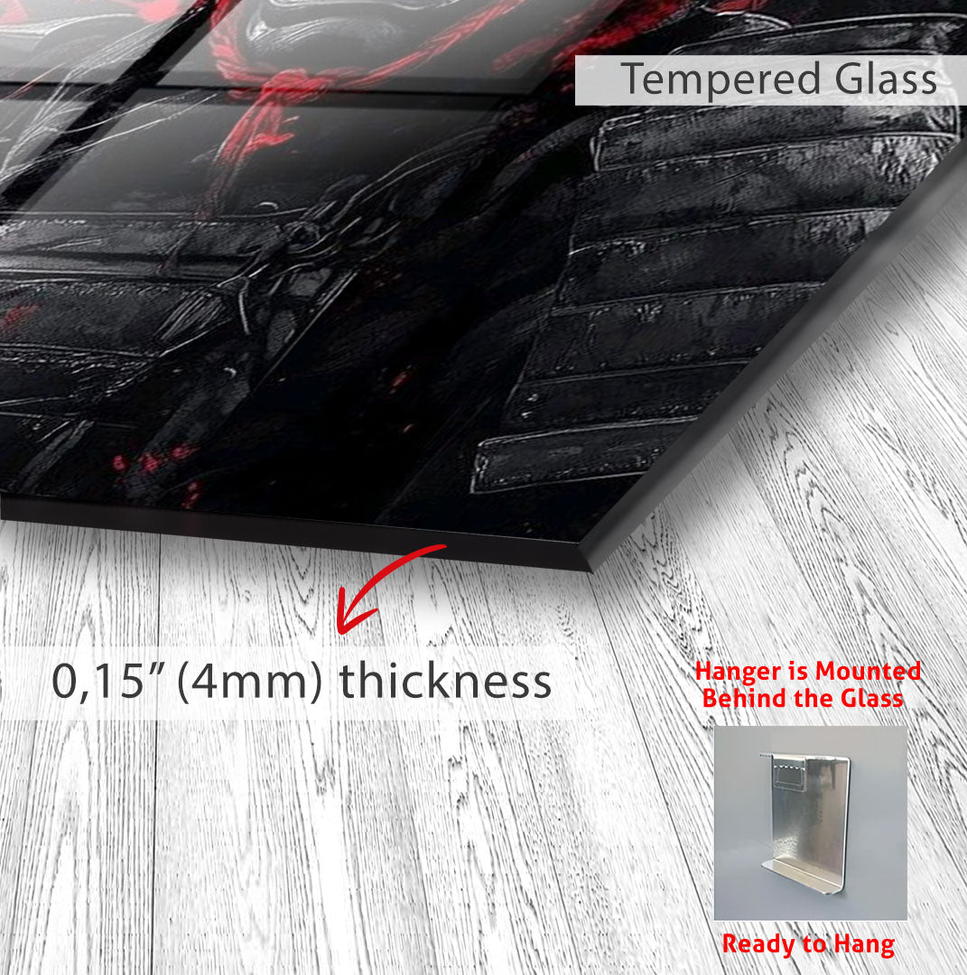 Samurai Warrior Glass Wall Art – Dark Red Japanese Gaming Poster for Modern Setups