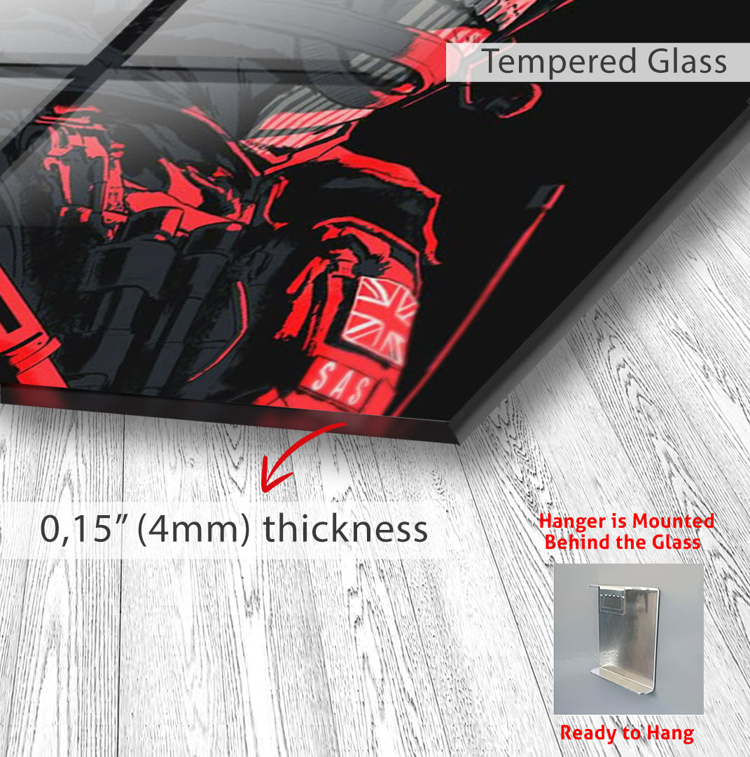 Ghost Soldier Glass Wall Art – Gaming Inspired Military Decor for Modern Interiors