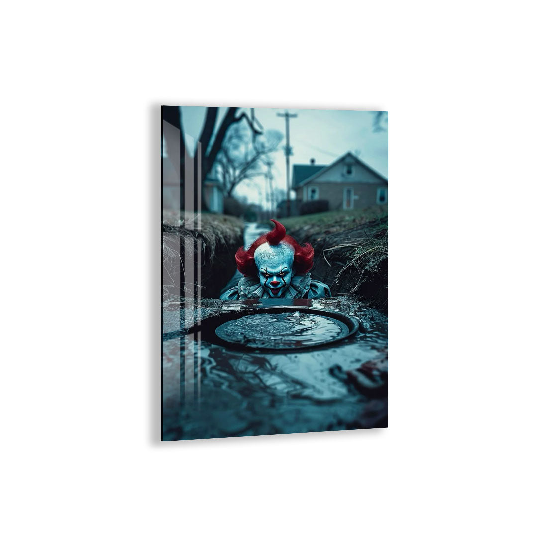 IT Movie Glass Wall Art – Pennywise Sewer Scene Horror Poster