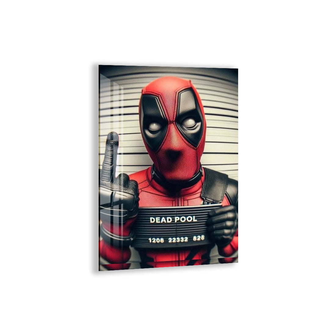 Deadpool Mugshot Glass Wall Art – Marvel Superhero Home Decor