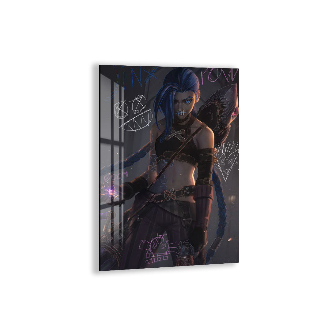 Jinx Arcane Glass Wall Art – League of Legends Gaming Poster for Gamers