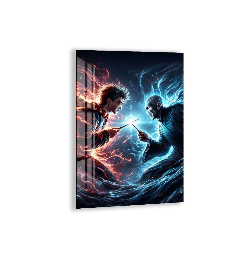 Harry Potter vs Voldemort Glass Wall Art – Fantasy Movie Home Decor