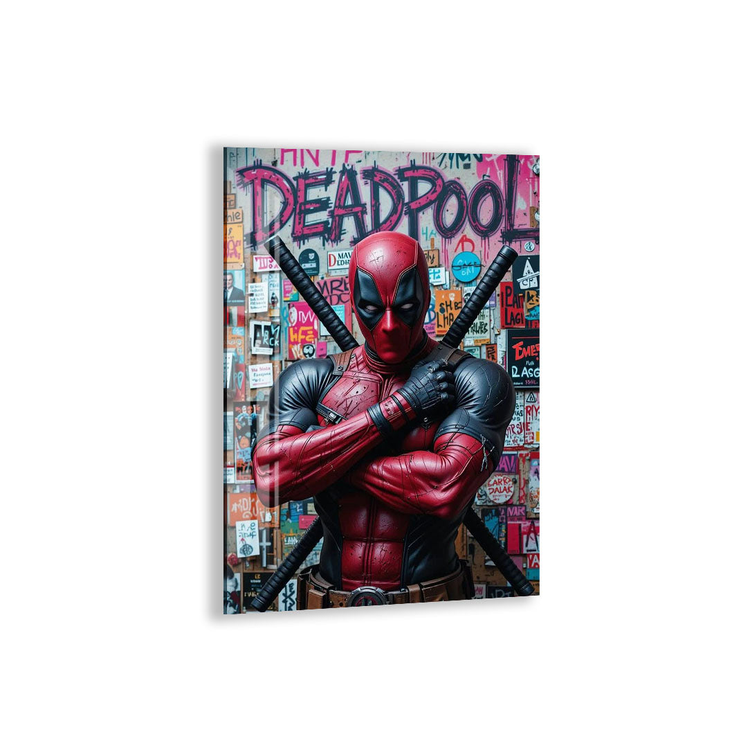 Deadpool Graffiti Glass Wall Art – Marvel Superhero Home Decor