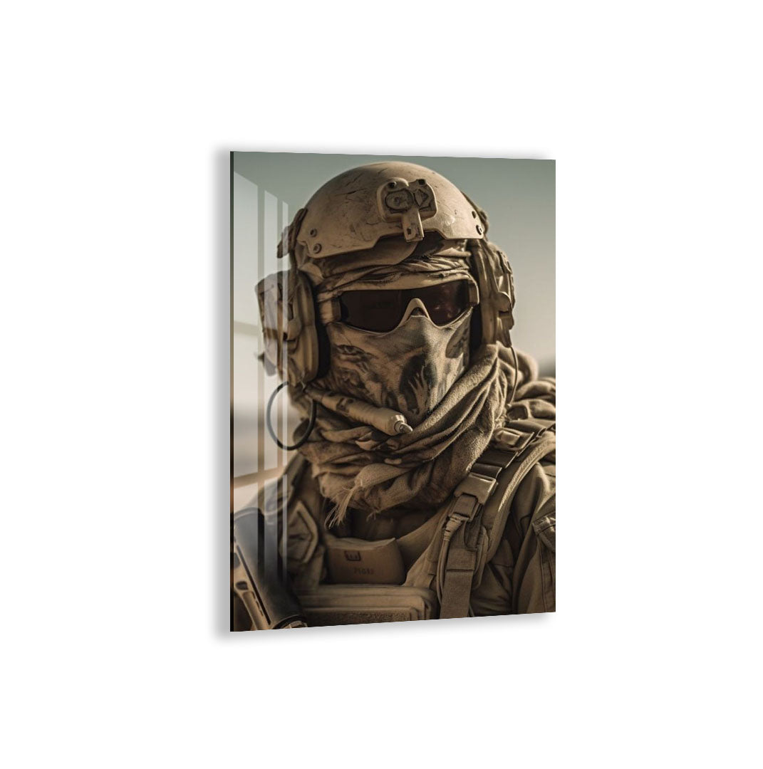 Tactical Soldier Glass Wall Art – Military Gaming Decor for Modern Interiors