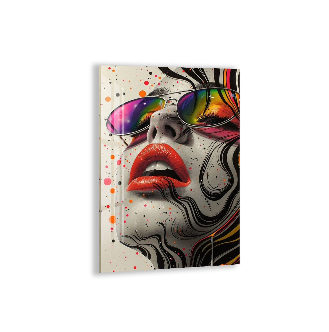 Cool Pop Art Glass Wall Art – Vibrant Woman with Sunglasses Modern Decor