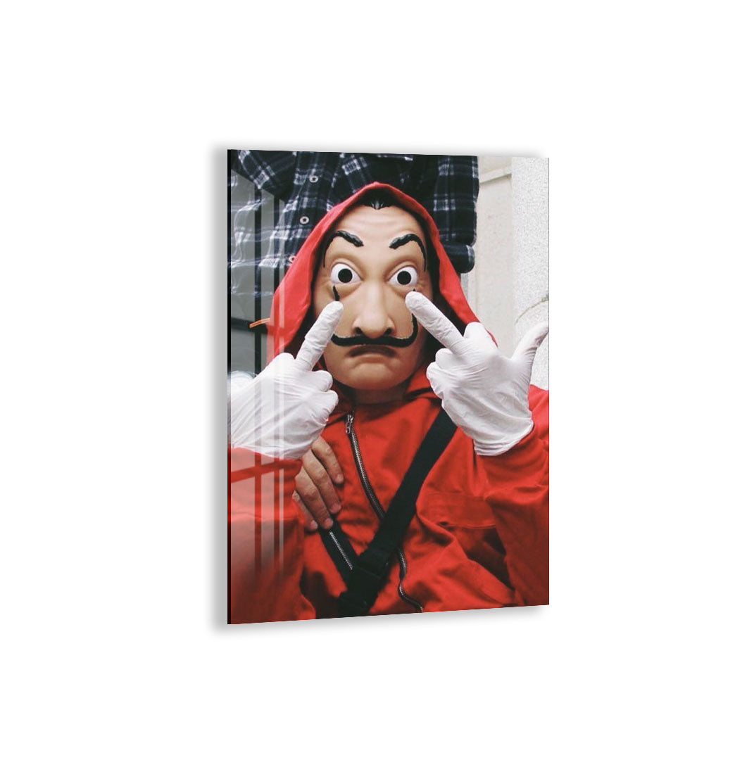 Salvador Mask Glass Wall Art – Rebellious Red Outfit Street Style Decor