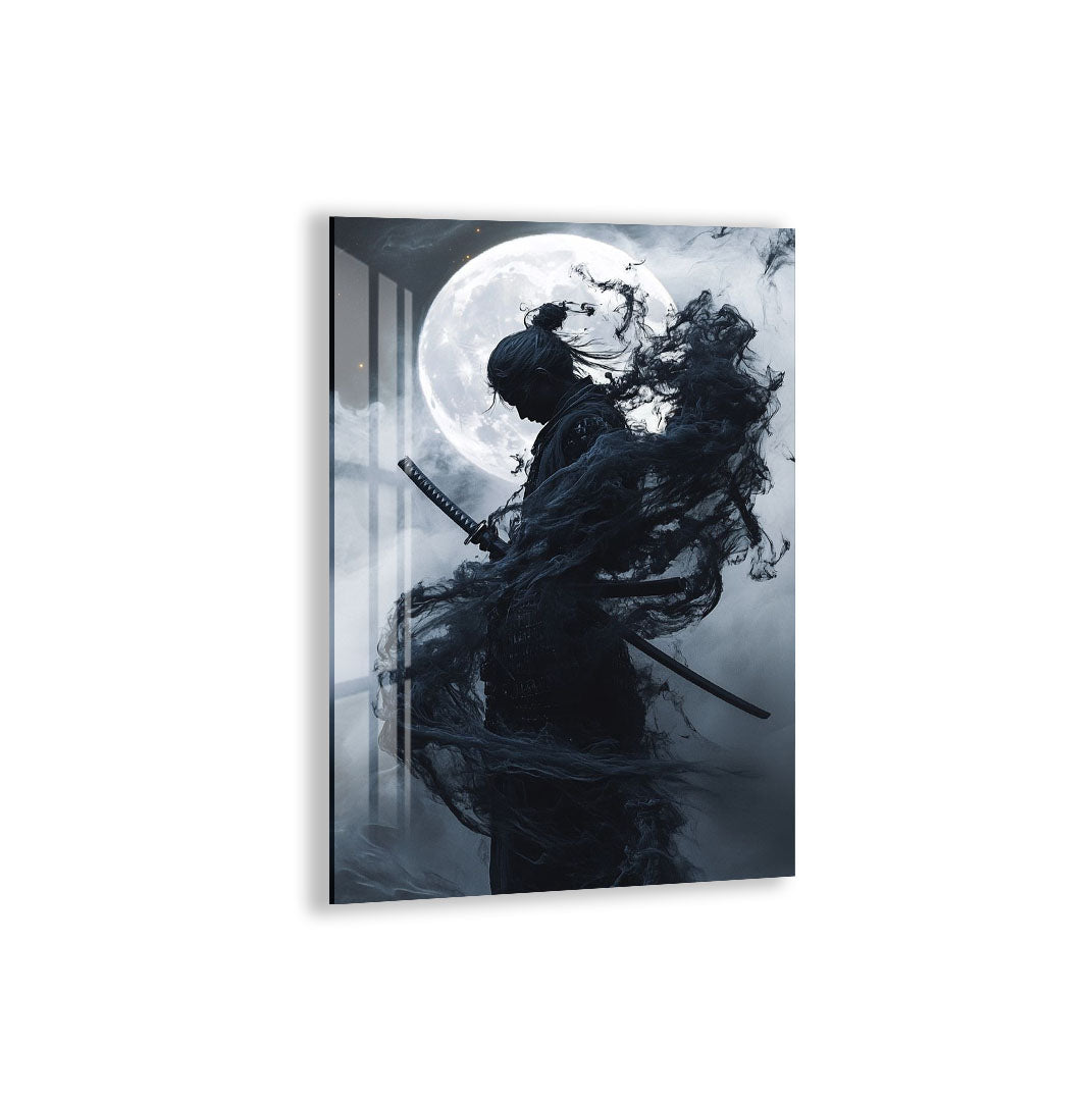Samurai Warrior Moon Glass Wall Art – Epic Gaming & Fantasy Decor for Modern Interiors