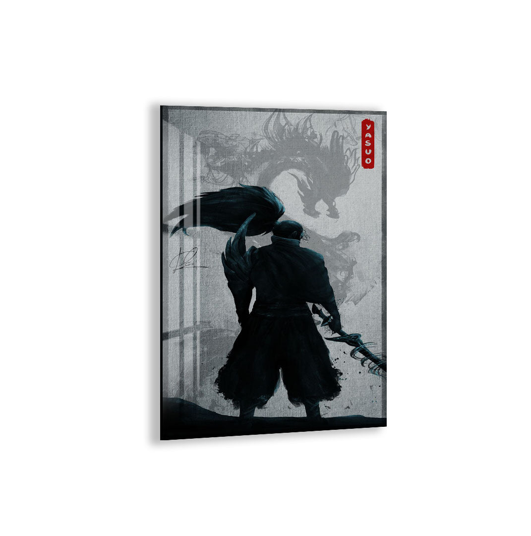 Yasuo Dragon Glass Wall Art – Epic League of Legends Gaming Poster for Modern Interiors