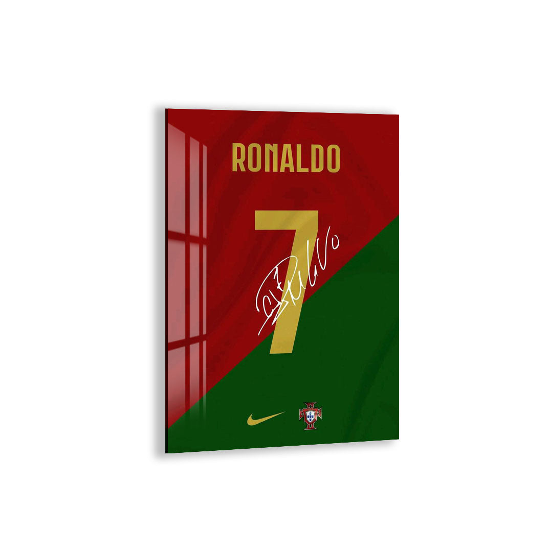 Cristiano Ronaldo Glass Wall Art – Iconic Portugal Number 7 Jersey Sports Decor