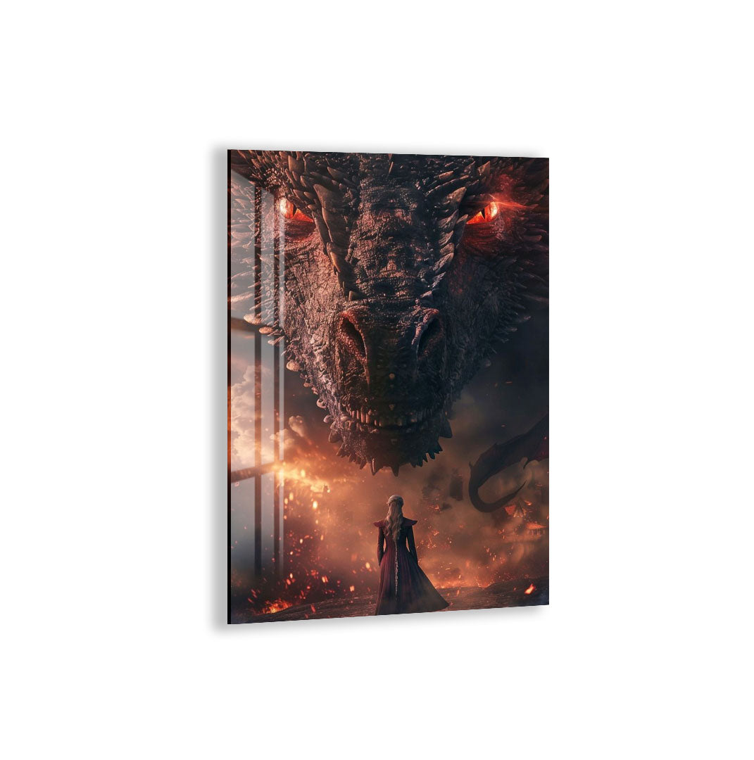 Game of Thrones Glass Wall Art – Daenerys and Dragon Epic Scene Poster