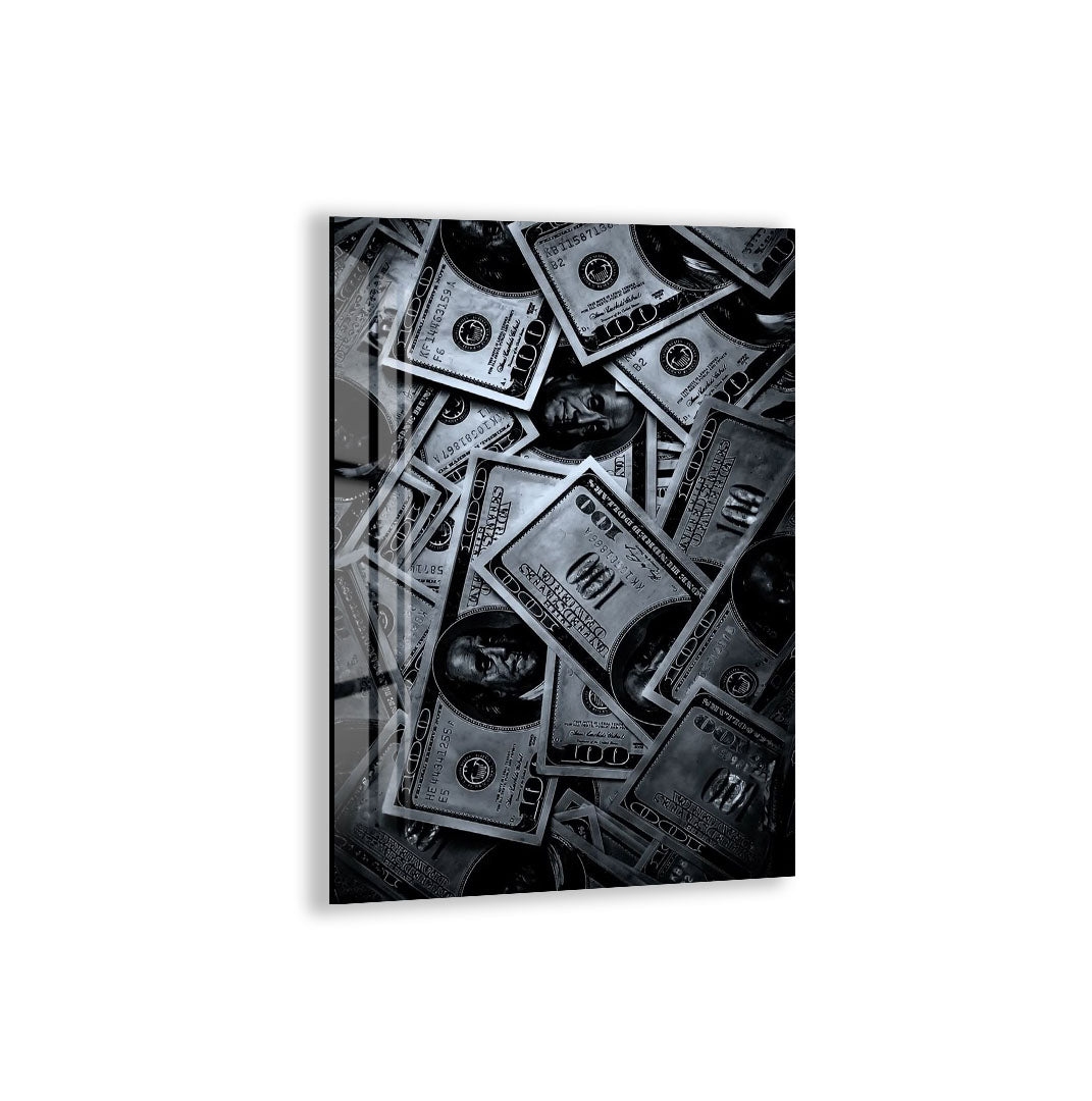 Money Glass Wall Art – Cool Black and White Dollar Design for Modern Interiors