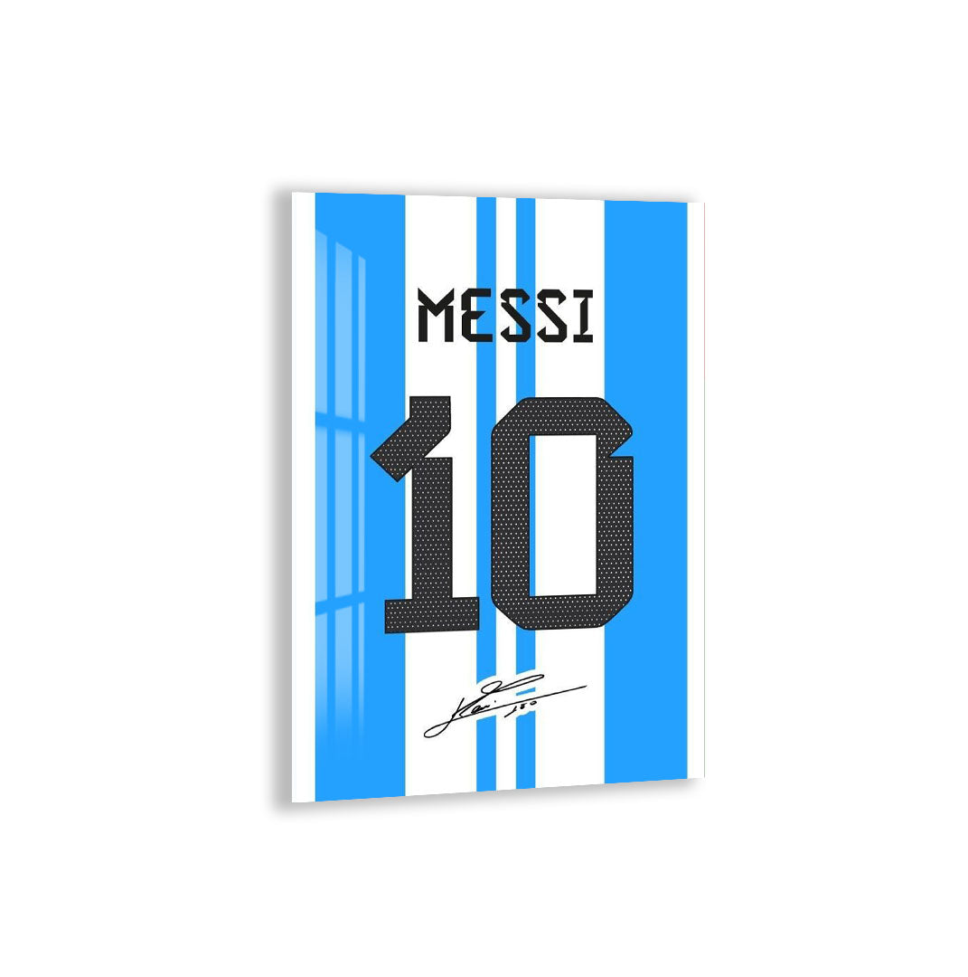 Lionel Messi Glass Wall Art – Iconic Argentina Number 10 Jersey Sports Decor