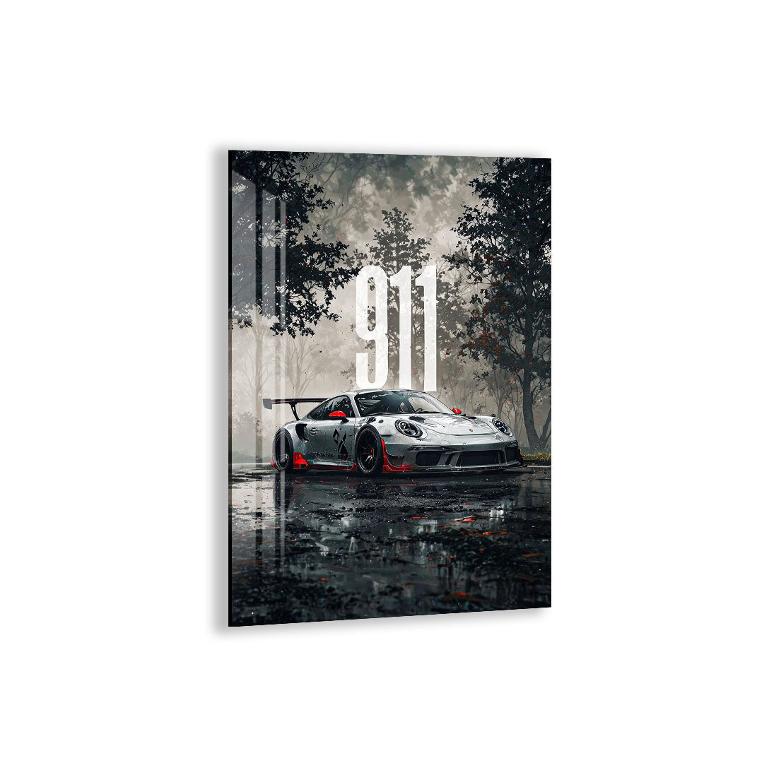 Porsche 911 Glass Wall Art – Luxury Sports Car Decor for Modern Interiors