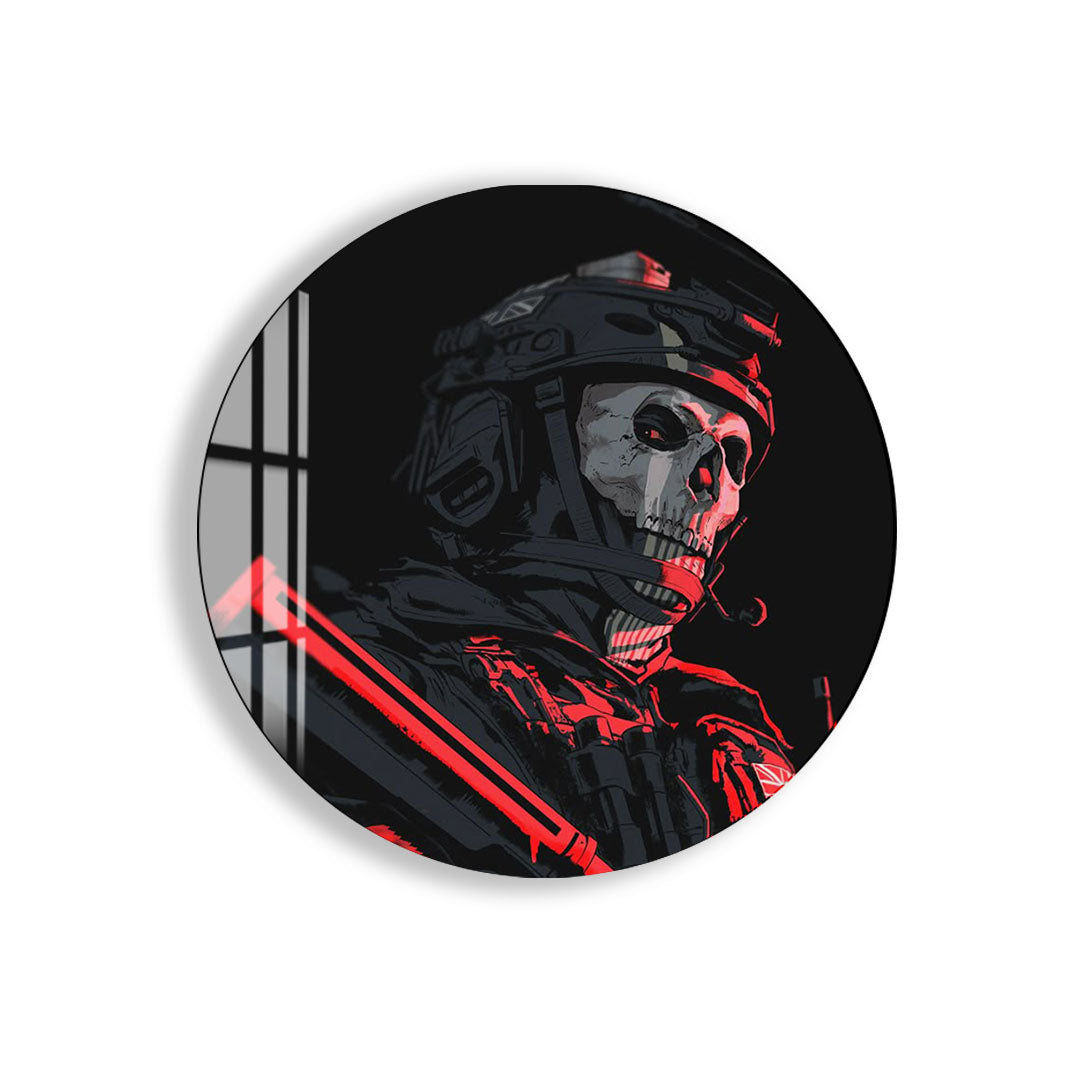 Ghost Soldier Glass Wall Art – Gaming Inspired Military Decor for Modern Interiors