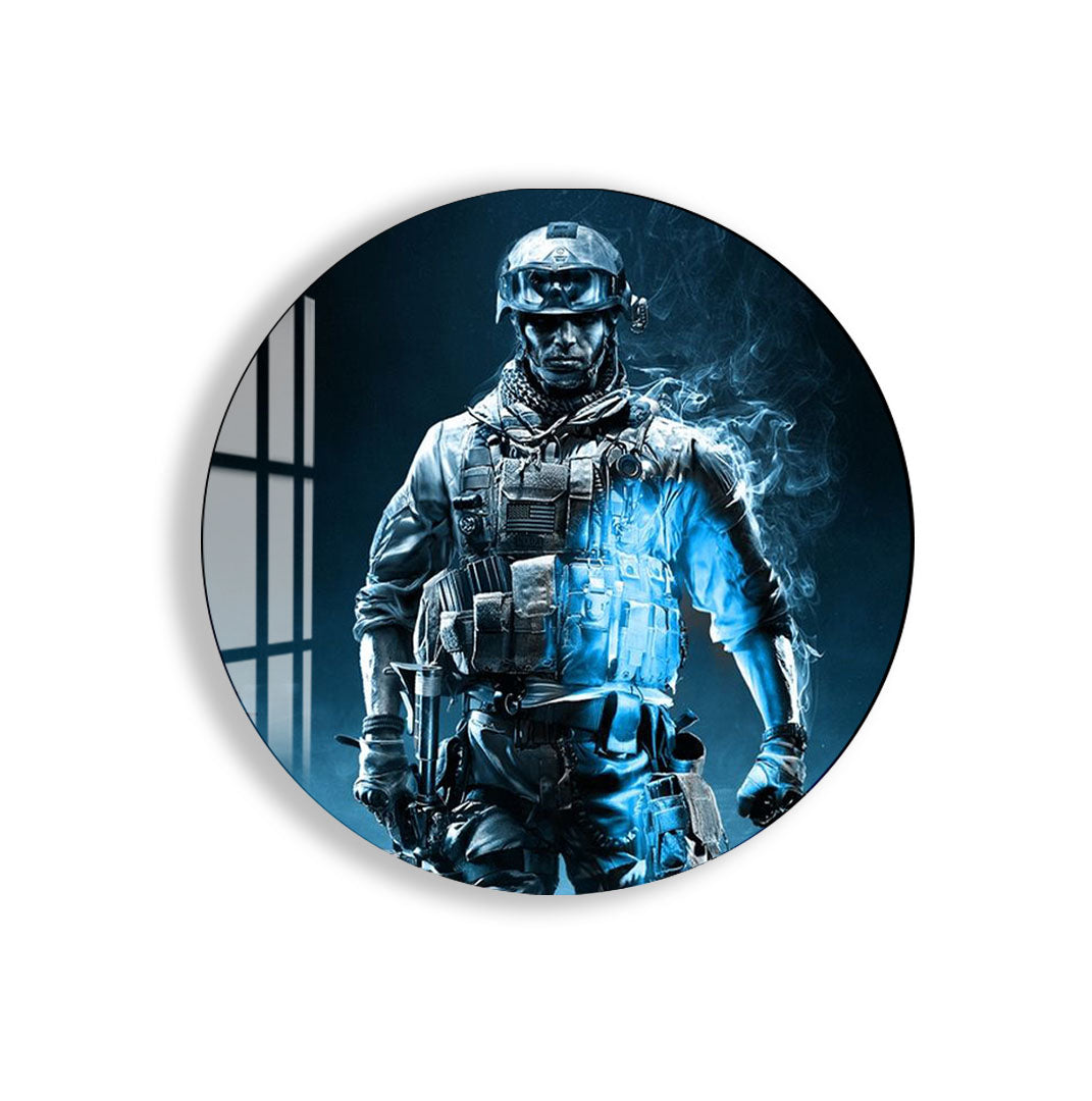 Battlefield Soldier Glass Wall Art – Epic Gaming Decor for Modern Interiors