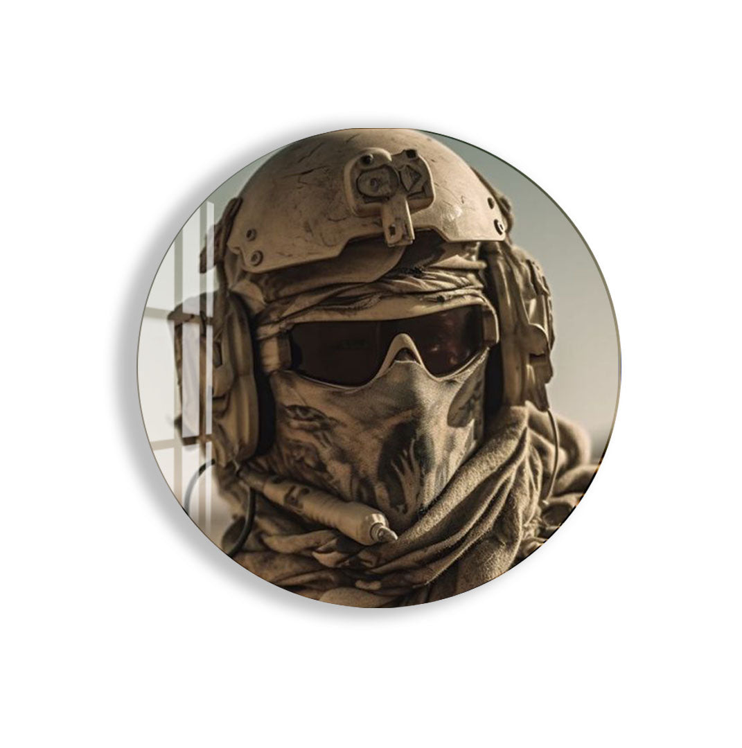 Tactical Soldier Glass Wall Art – Military Gaming Decor for Modern Interiors