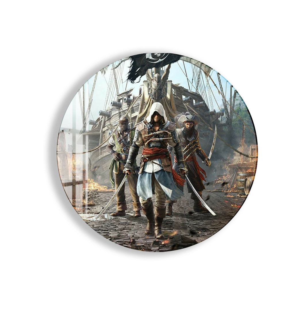 Assassin Pirate Glass Wall Art โ Epic Gaming Decor for Modern Interiors
