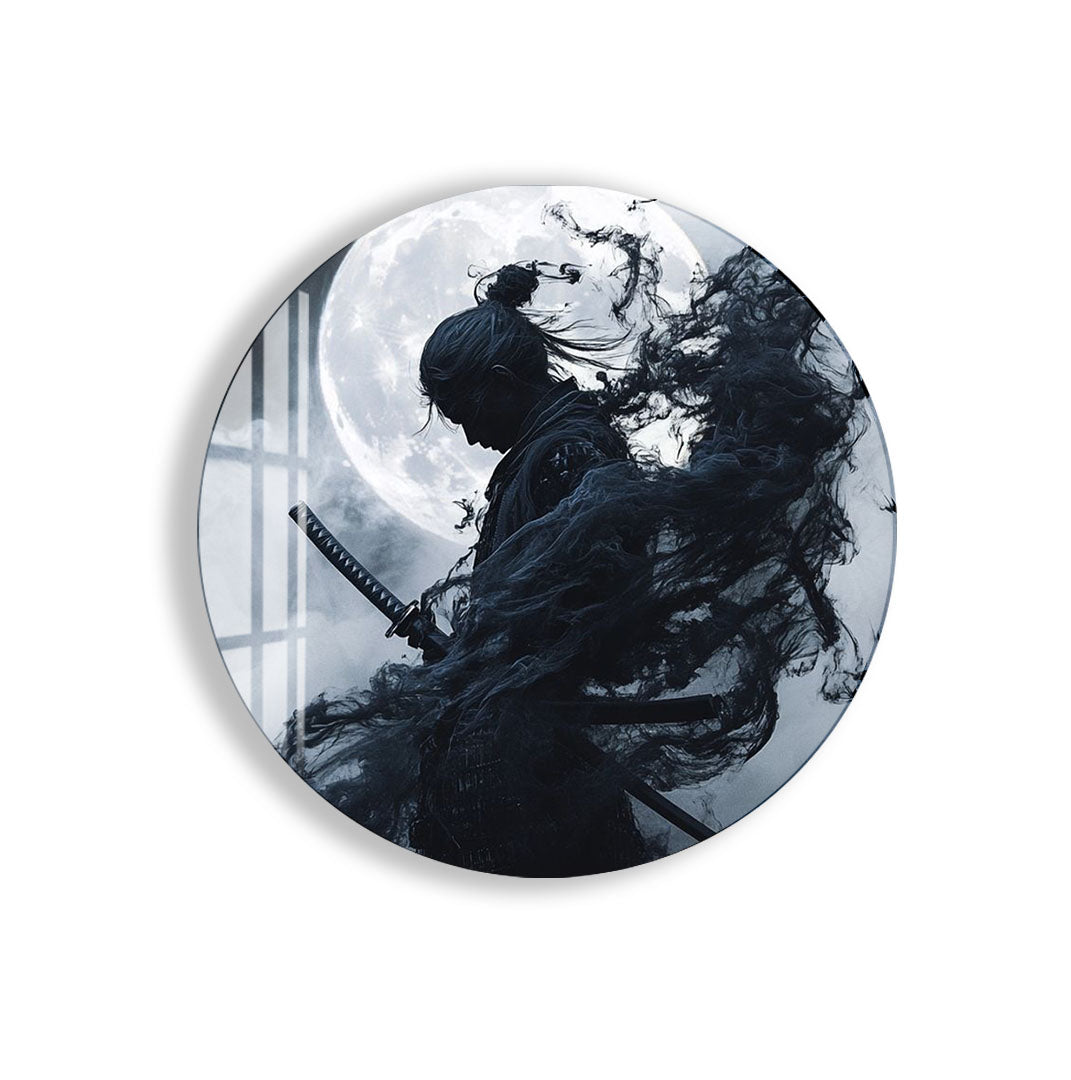 Samurai Warrior Moon Glass Wall Art – Epic Gaming & Fantasy Decor for Modern Interiors