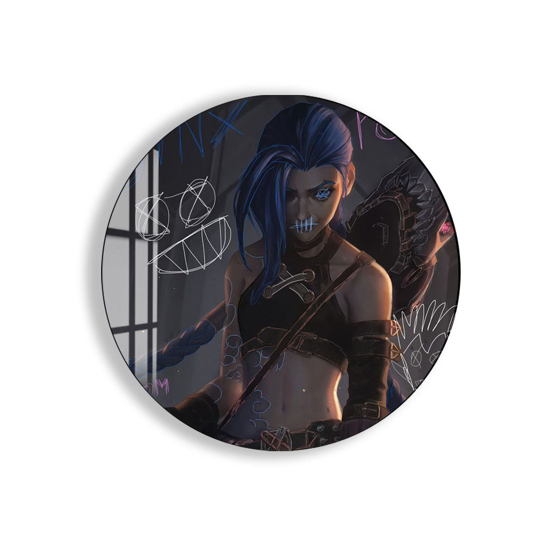 Jinx Arcane Glass Wall Art – League of Legends Gaming Poster for Gamers