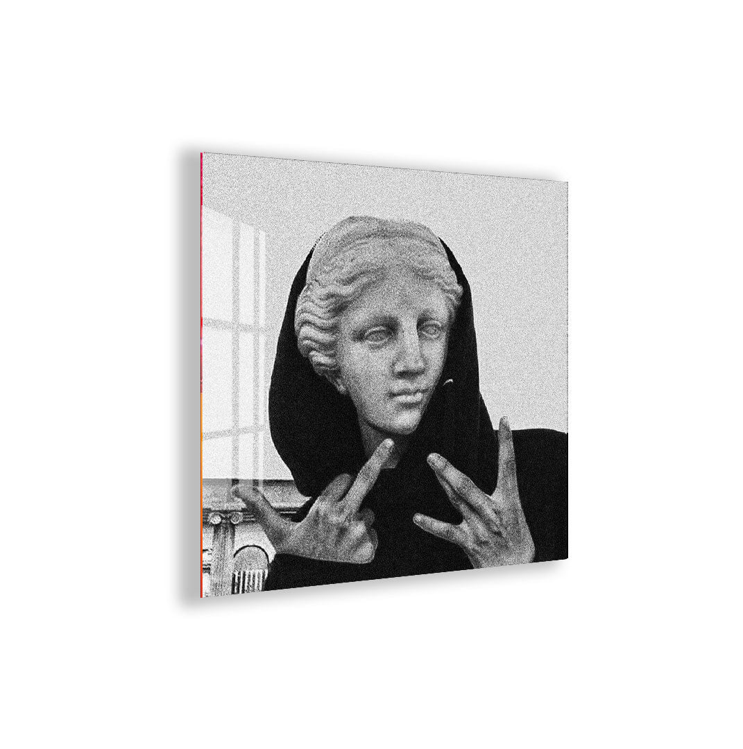Cool Graffiti Statue Glass Wall Art – Urban Street Style Decor for Modern Interiors