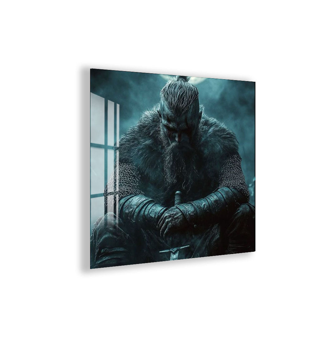Vikings Glass Wall Art – Viking Warrior Under the Moon Poster