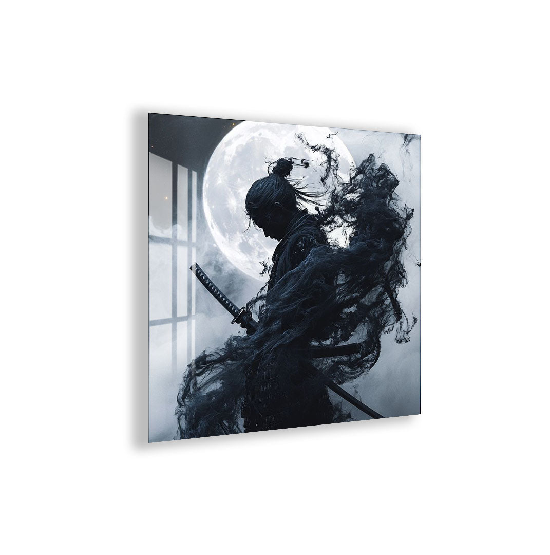 Samurai Warrior Moon Glass Wall Art – Epic Gaming & Fantasy Decor for Modern Interiors