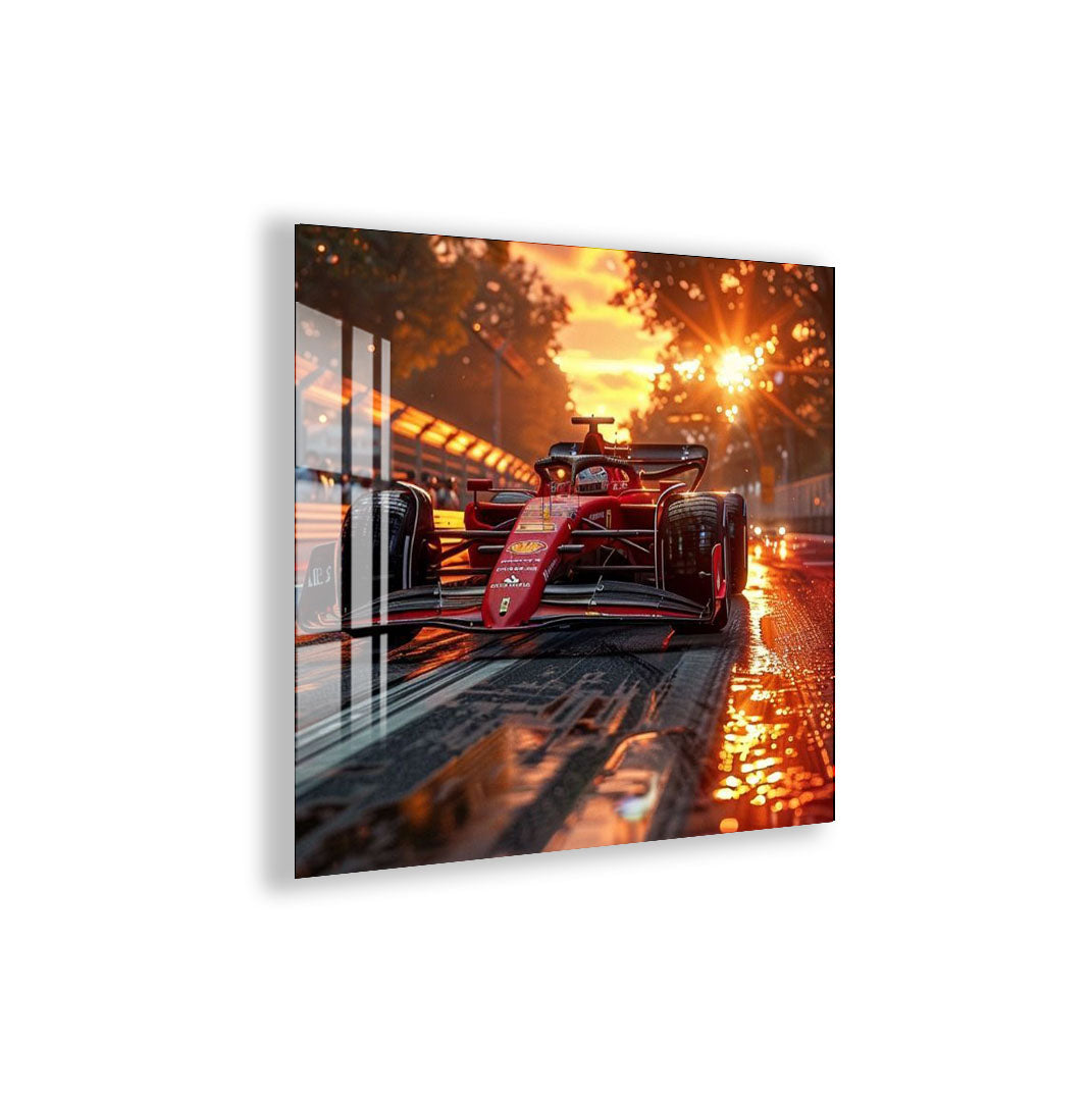 Formula 1 Glass Wall Art – Ferrari Car Decor for Modern Interiors