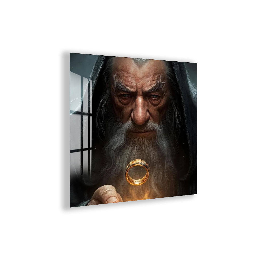 Lord of the Rings Glass Wall Art – Gandalf with The One Ring Fantasy Poster