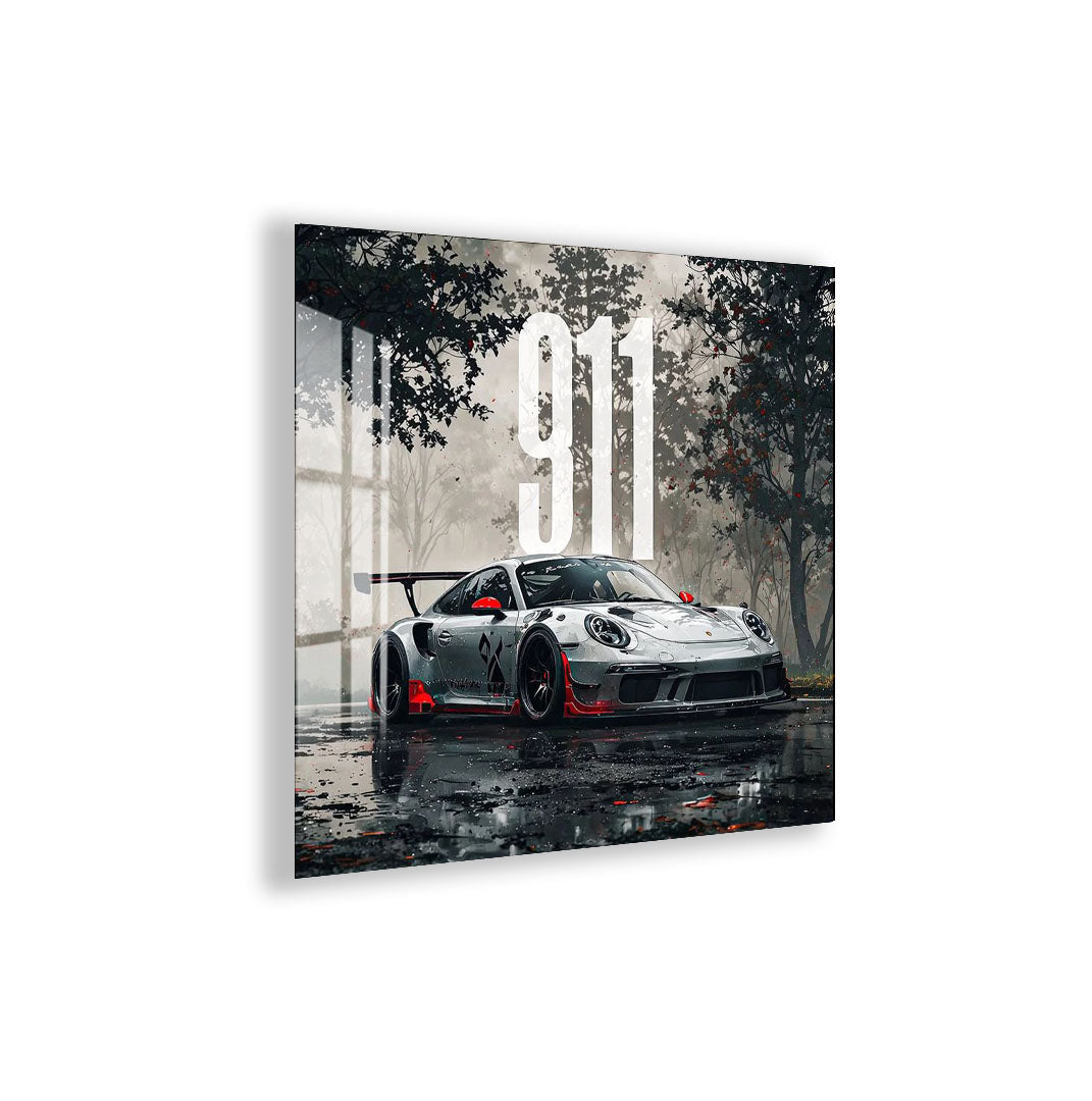 Porsche 911 Glass Wall Art – Luxury Sports Car Decor for Modern Interiors