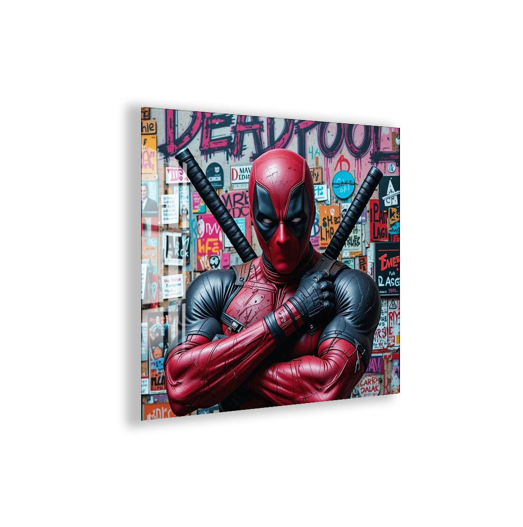 Deadpool Graffiti Glass Wall Art – Marvel Superhero Home Decor