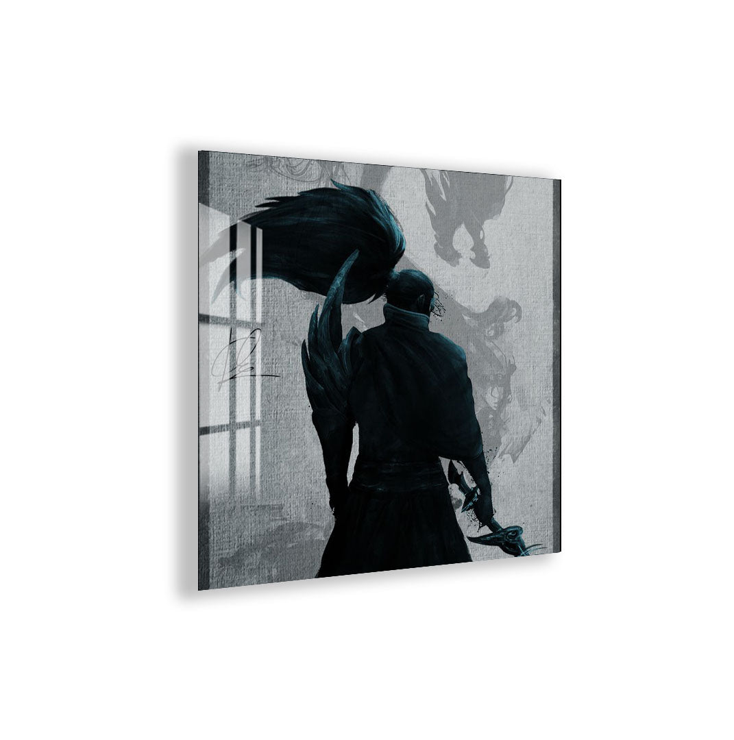 Yasuo Dragon Glass Wall Art – Epic League of Legends Gaming Poster for Modern Interiors