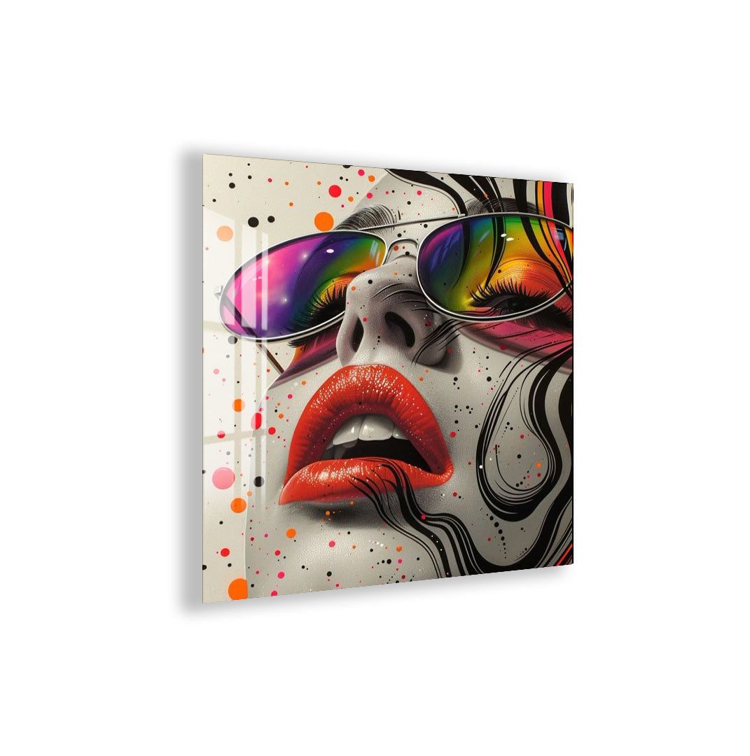 Cool Pop Art Glass Wall Art – Vibrant Woman with Sunglasses Modern Decor