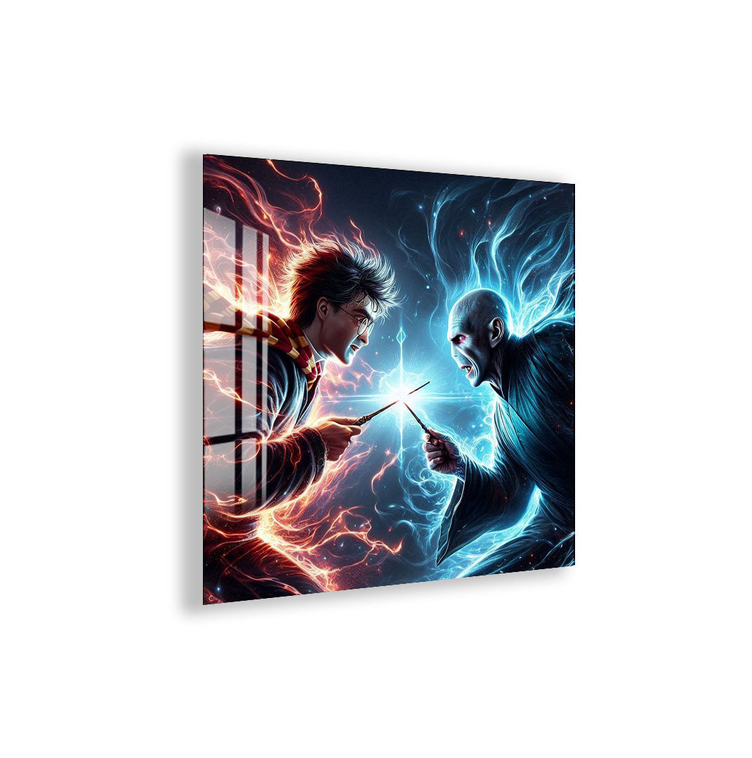 Harry Potter vs Voldemort Glass Wall Art – Fantasy Movie Home Decor