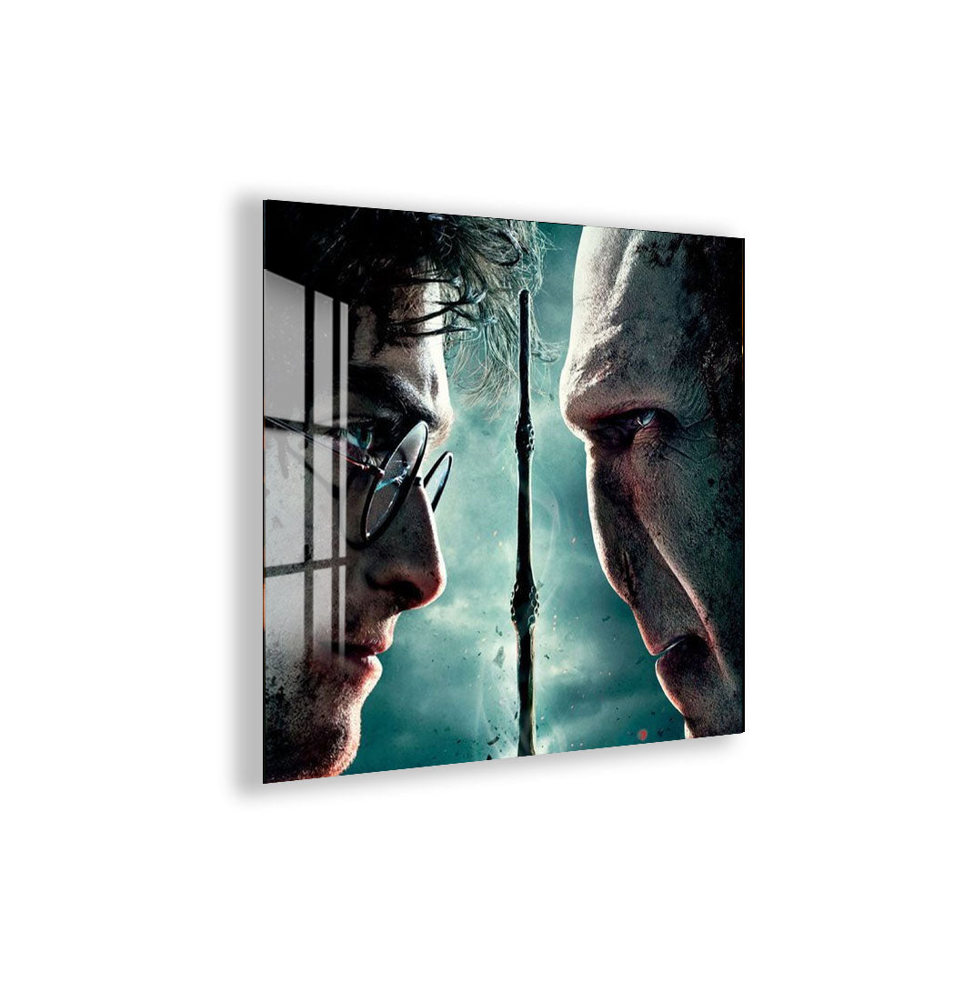 Harry Potter vs Voldemort Glass Wall Art – Deathly Hallows Movie Poster Decor