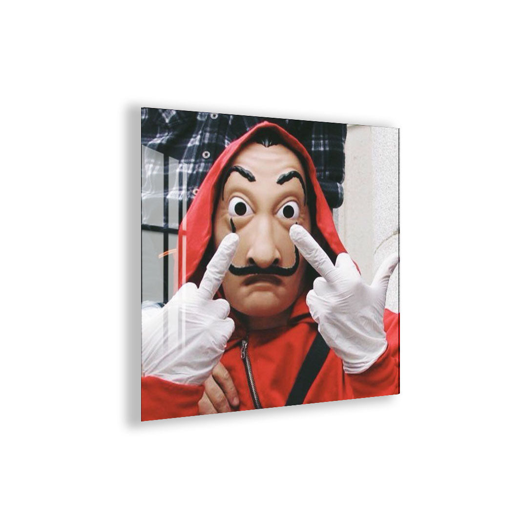 Salvador Mask Glass Wall Art – Rebellious Red Outfit Street Style Decor