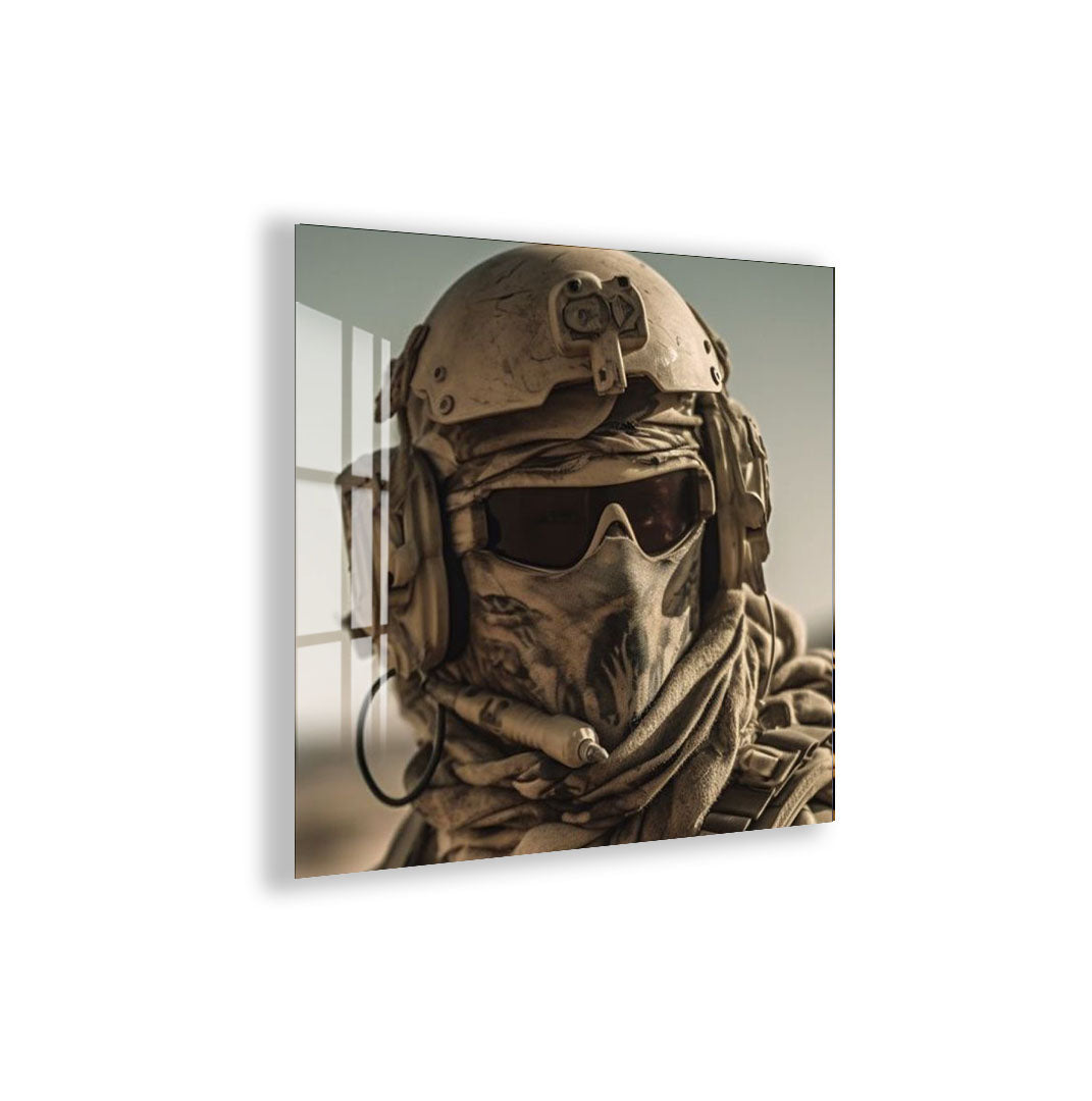 Tactical Soldier Glass Wall Art – Military Gaming Decor for Modern Interiors