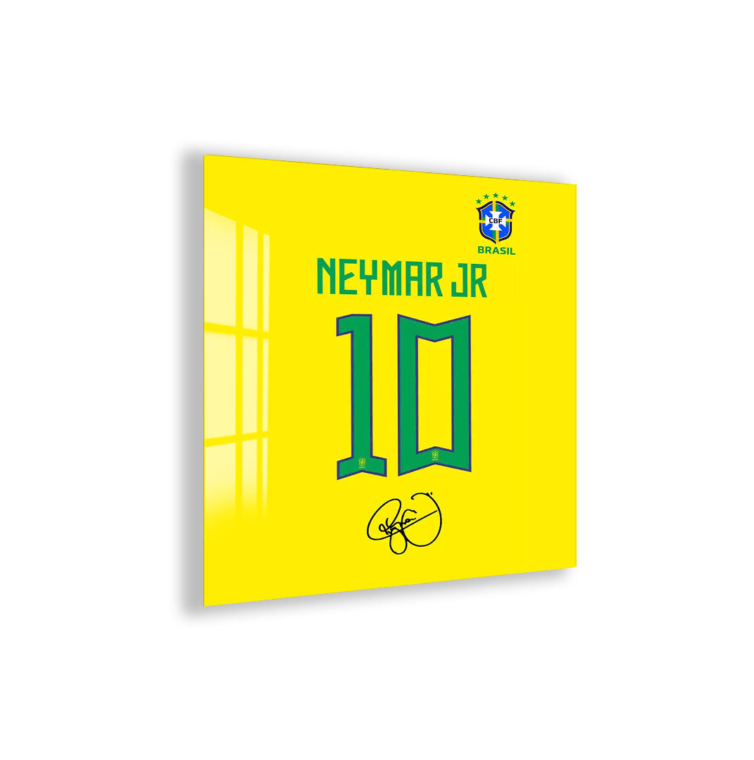 Neymar Jr Glass Wall Art – Iconic Number 10 Brazil Jersey Sports Decor