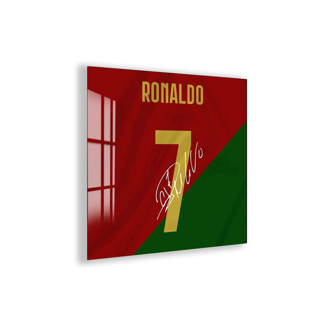 Cristiano Ronaldo Glass Wall Art – Iconic Portugal Number 7 Jersey Sports Decor