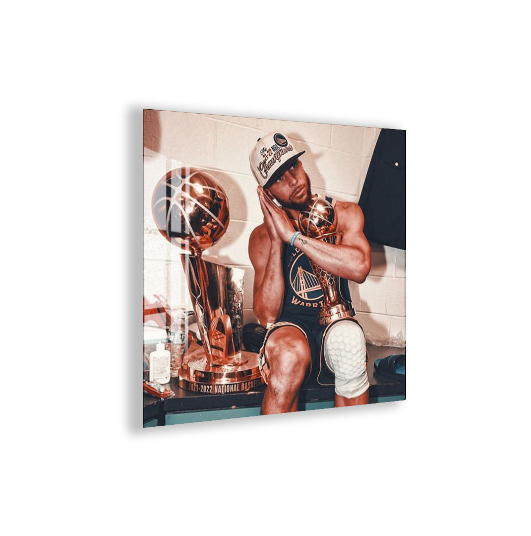 Stephen Curry Glass Wall Art – NBA Champion Trophy Celebration Decor
