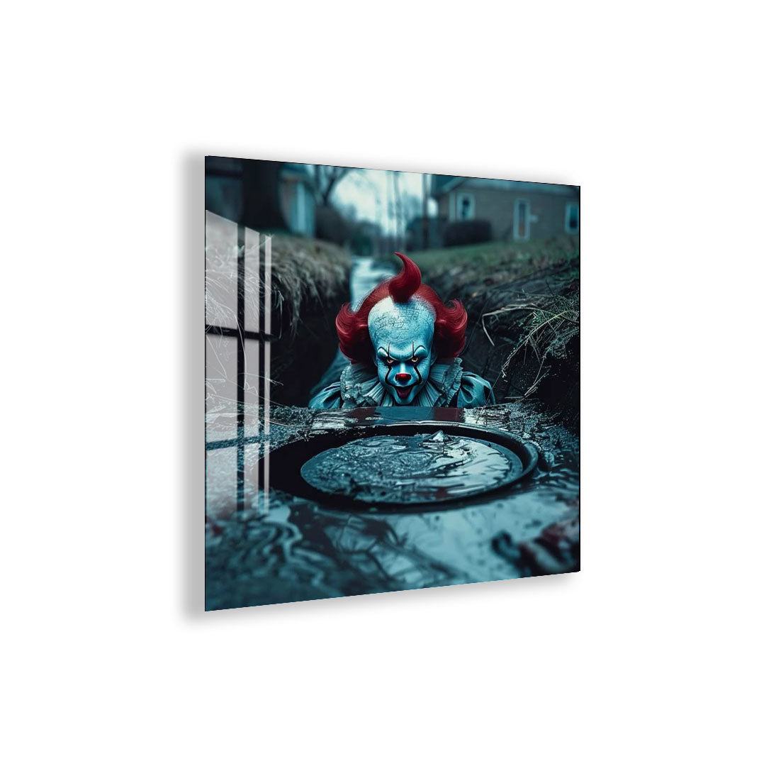 IT Movie Glass Wall Art – Pennywise Sewer Scene Horror Poster