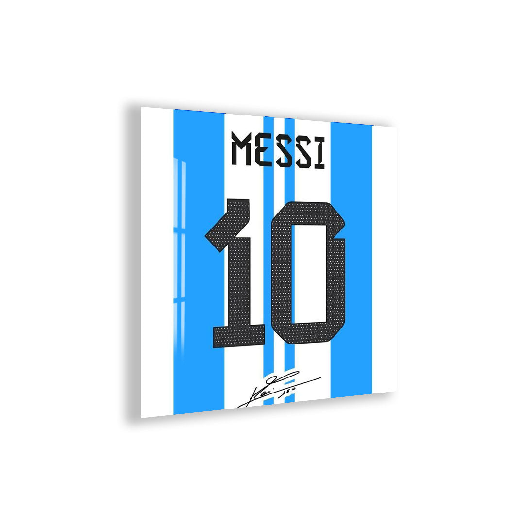 Lionel Messi Glass Wall Art – Iconic Argentina Number 10 Jersey Sports Decor