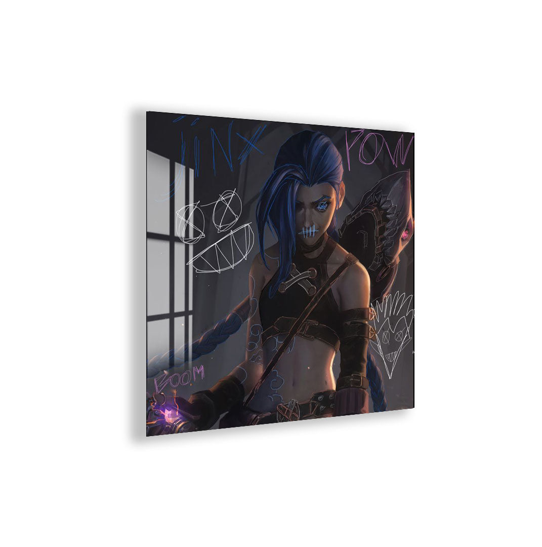 Jinx Arcane Glass Wall Art – League of Legends Gaming Poster for Gamers