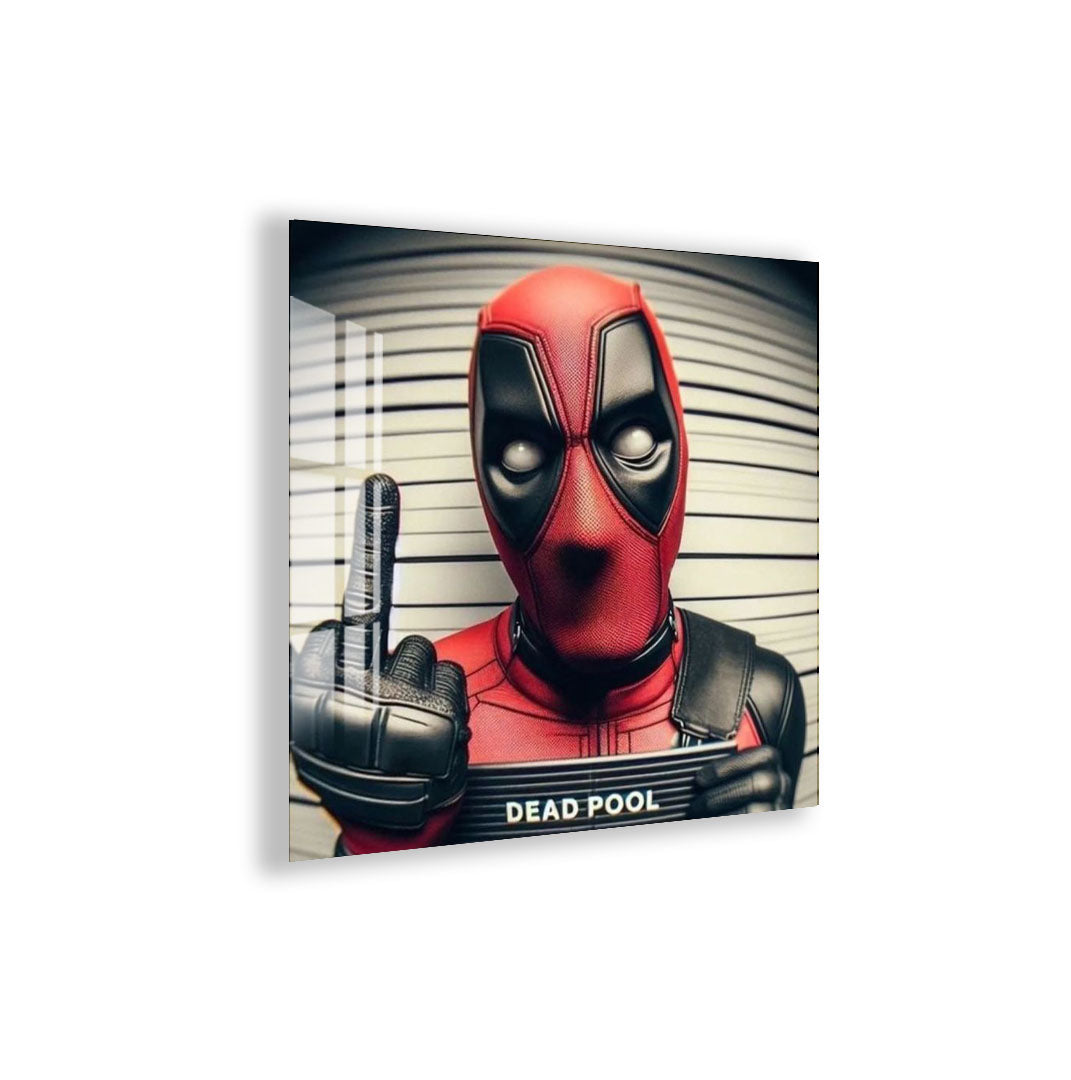 Deadpool Mugshot Glass Wall Art – Marvel Superhero Home Decor