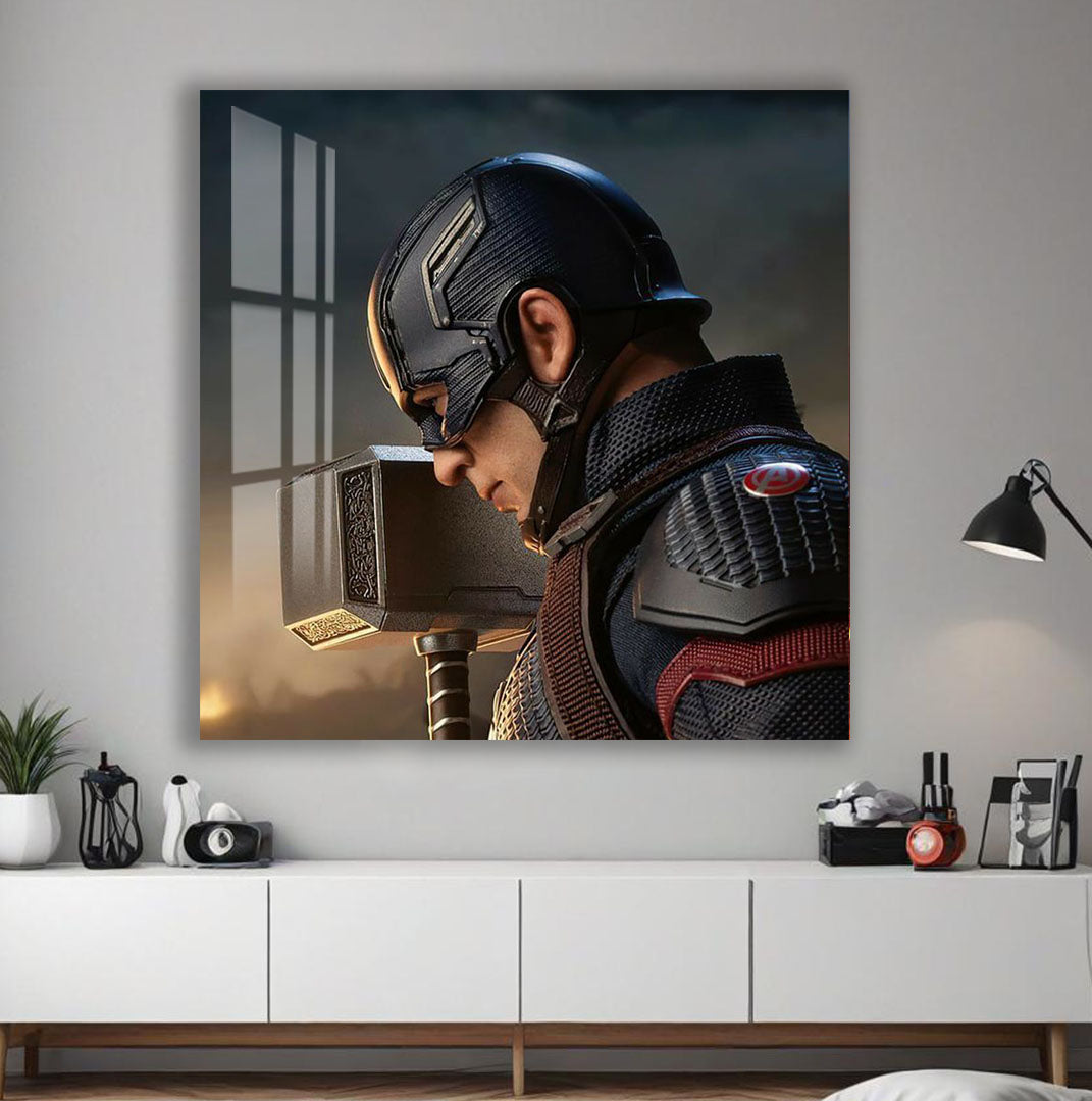 Captain America Glass Wall Art – Superhero Marvel Home Decor