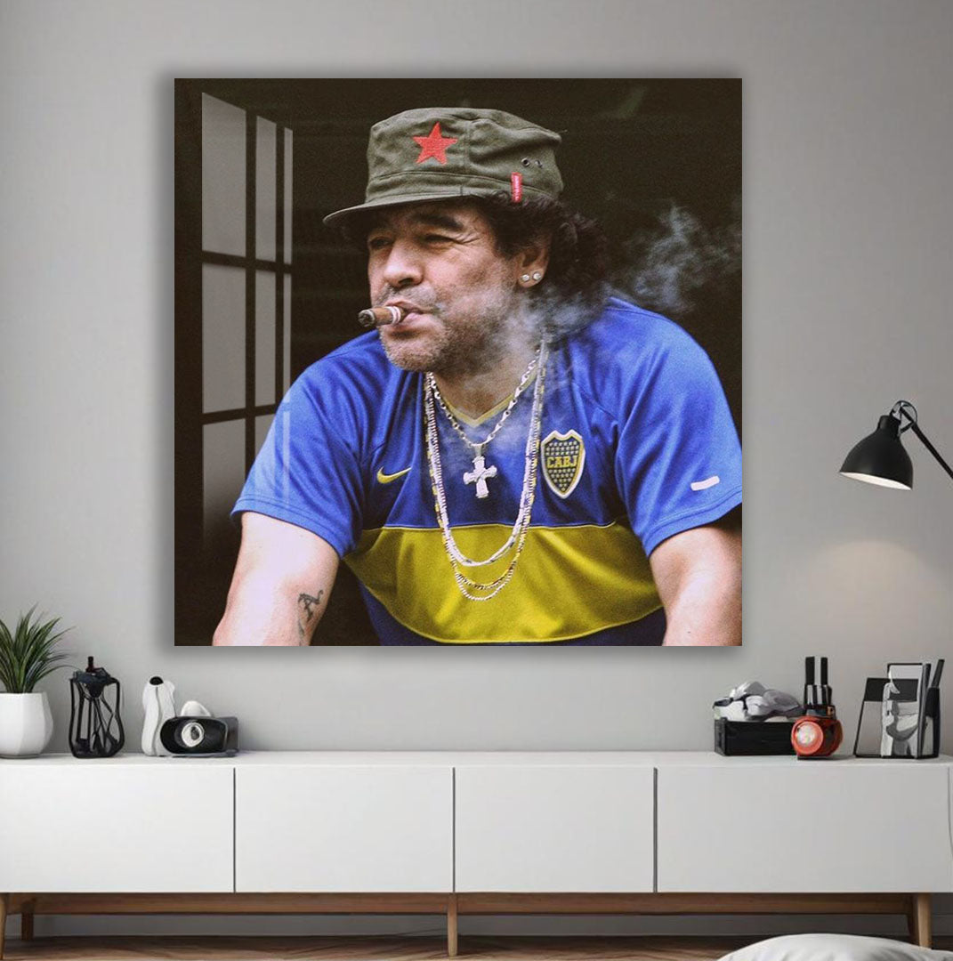 Diego Maradona Glass Wall Art – Boca Juniors Football Legend Decor